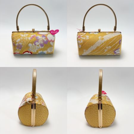   草履&バッグセット Fサイズ 草履長さ約24.5㎝ 花柄 箱付き 和装小物 ゴールド