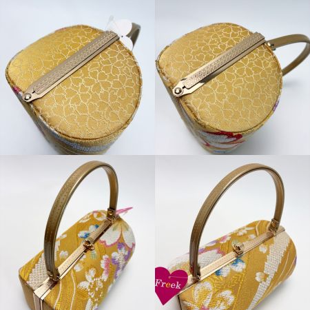   草履&バッグセット Fサイズ 草履長さ約24.5㎝ 花柄 箱付き 和装小物 ゴールド