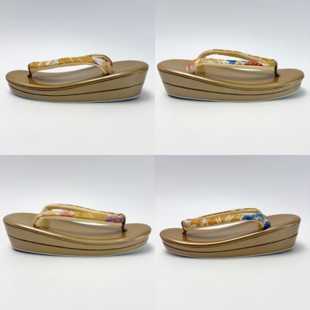   草履&バッグセット Fサイズ 草履長さ約24.5㎝ 花柄 箱付き 和装小物 ゴールド