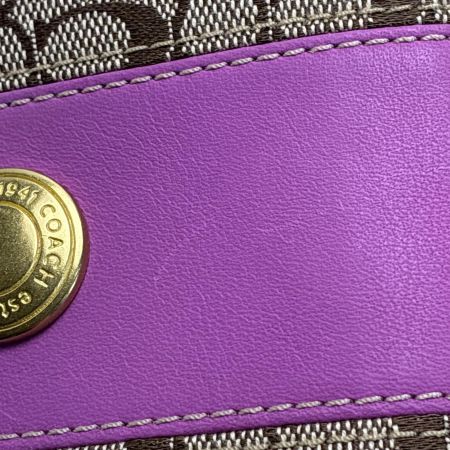  COACH コーチ ミニシグネチャー キャンバス×レザー ブラウン×パープル 2つ折り財布  レディース