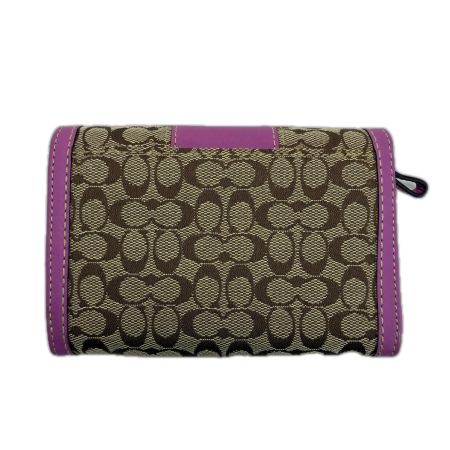  COACH コーチ ミニシグネチャー キャンバス×レザー ブラウン×パープル 2つ折り財布  レディース