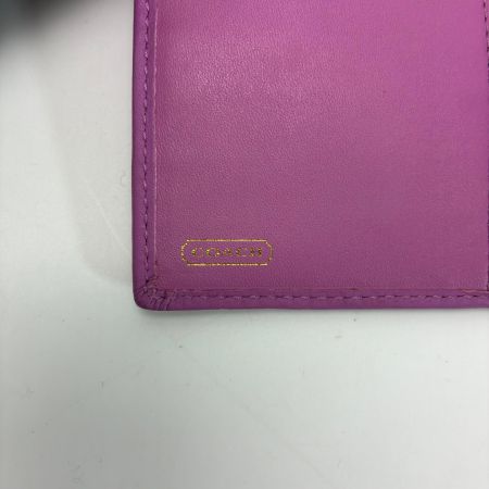  COACH コーチ ミニシグネチャー キャンバス×レザー ブラウン×パープル 2つ折り財布  レディース