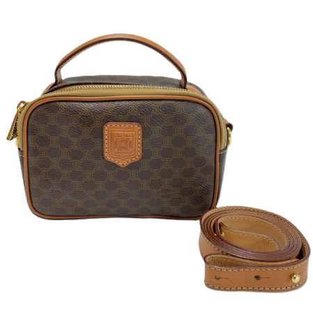  CELINE セリーヌ マカダム柄 ストラップ付 PVCxレザー MC96 ブラウン 2WAY ショルダーバッグ レディース