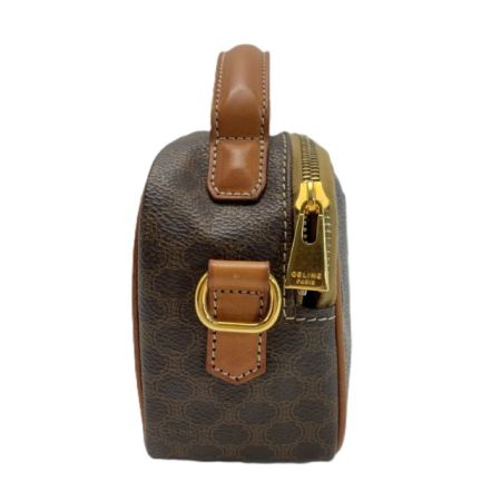  CELINE セリーヌ マカダム柄 ストラップ付 PVCxレザー MC96 ブラウン 2WAY ショルダーバッグ レディース