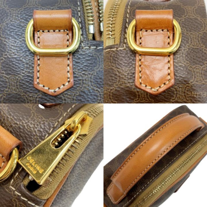 CELINE セリーヌ マカダム柄 ストラップ付 PVCxレザー MC96 ブラウン