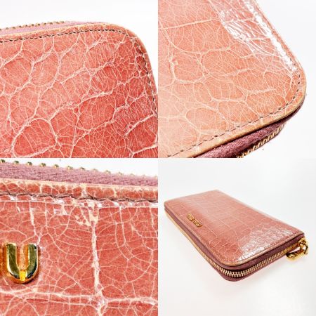  MIU MIU クロコ型押し ウンドファスナー財布 ピンク レディース ゴールド金具
