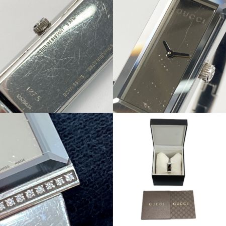  GUCCI グッチ Gフレーム ミラー ダイヤモンド 127.5 シルバー クォーツ レディース 腕時計 箱・取説有