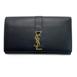 ☆☆ Yves Saint Laurent イブサンローラン 財布 2つ折り長財布 YSLロゴ ゴールド金具 414-567 ブラック レディース Bランク