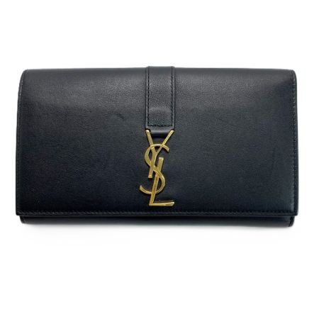  Yves Saint Laurent イブサンローラン 財布 2つ折り長財布 YSLロゴ ゴールド金具 414-567 ブラック レディース