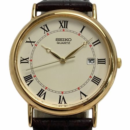  SEIKO セイコー ローマン デイト 7N22-8A20 アイボリー クォーツ メンズ 腕時計