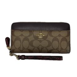☆☆ COACH コーチ シグネチャー ストラップ付 F87886 ブラウン×パープル ラウンドファスナー財布 レディース Bランク