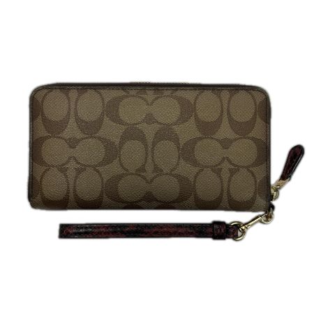  COACH コーチ シグネチャー ストラップ付 F87886 ブラウン×パープル ラウンドファスナー財布 レディース
