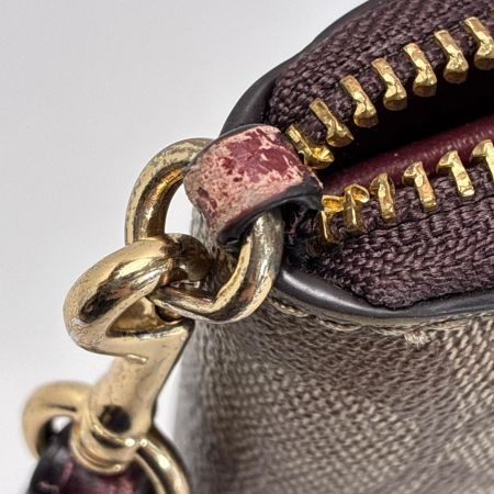 COACH コーチ シグネチャー ストラップ付 F87886 ブラウン×パープル ラウンドファスナー財布 レディース