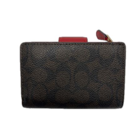  COACH コーチ 2つ折り財布 CW786 ダークブラウン×レッド レディース 