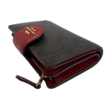  COACH コーチ 2つ折り財布 CW786 ダークブラウン×レッド レディース 