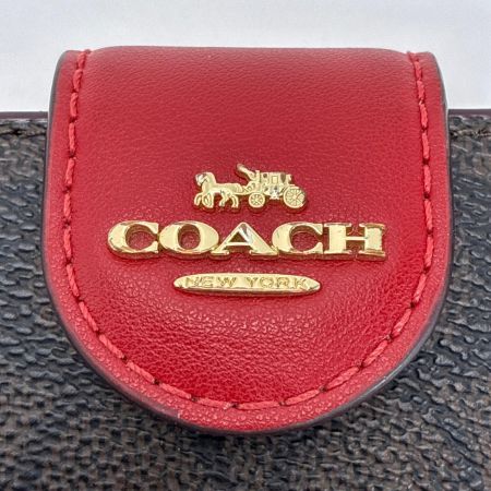  COACH コーチ 2つ折り財布 CW786 ダークブラウン×レッド レディース 
