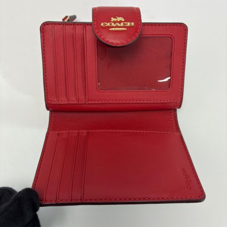  COACH コーチ 2つ折り財布 CW786 ダークブラウン×レッド レディース 