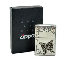 ☆☆ ZIPPO ジッポー オイルライター 蝶 メタル貼 箱有 Bランク