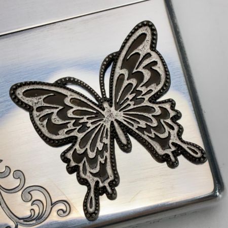  ZIPPO ジッポー オイルライター 蝶 メタル貼 箱有