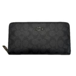 ☆☆ COACH コーチ シグネチャー CW778 チャコール/ブラック ラウンドファスナー財布 ストラップ欠品 Bランク