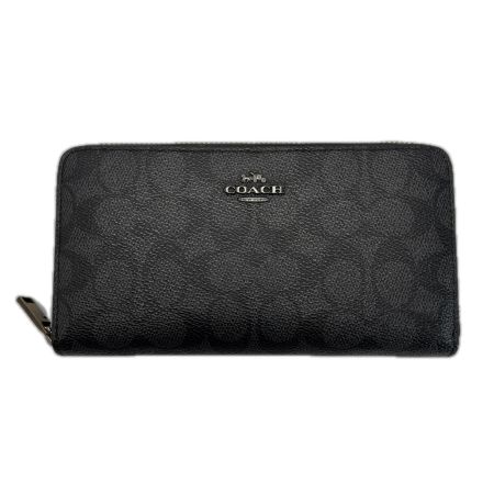  COACH コーチ シグネチャー CW778 チャコール/ブラック ラウンドファスナー財布 ストラップ欠品