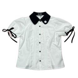 MARY QUANT ブラウス シャツ 半袖 SIZE M 225-102804-030-3 ホワイト×ブラック レディース Aランク