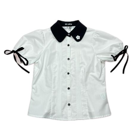 MARY QUANT ブラウス シャツ 半袖 SIZE M 225-102804-030-3 ホワイト×ブラック レディース
