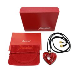☆☆ Baccarat バカラ ペンダントネックレス ハートクリスタル ウェーブ 赤 箱 保存袋有 Bランク