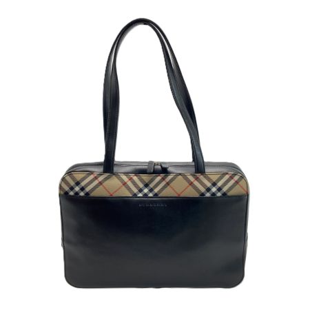 BURBERRY バーバリー ノバチェック ロゴ型押し トートバッグ ブラック キャンバス×レザー ワンショルダー