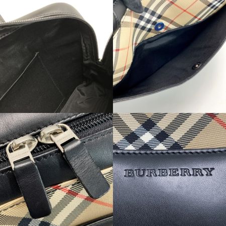 BURBERRY バーバリー ノバチェック ロゴ型押し トートバッグ ブラック キャンバス×レザー ワンショルダー