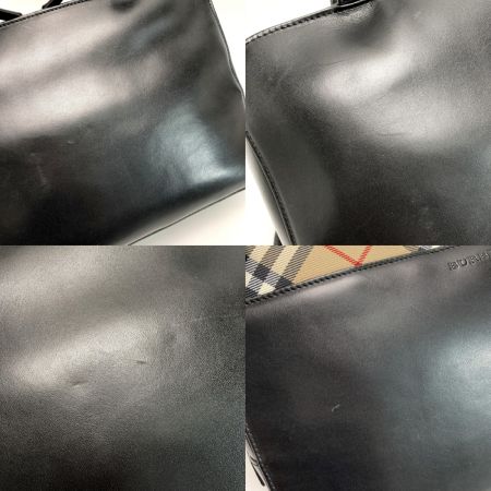 BURBERRY バーバリー ノバチェック ロゴ型押し トートバッグ ブラック キャンバス×レザー ワンショルダー