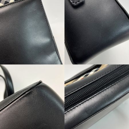 BURBERRY バーバリー ノバチェック ロゴ型押し トートバッグ ブラック キャンバス×レザー ワンショルダー