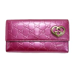 ☆☆ GUCCI グッチ ラブリーハート エナメル GGエンボス 251861 ピンク 長財布 レディース Bランク