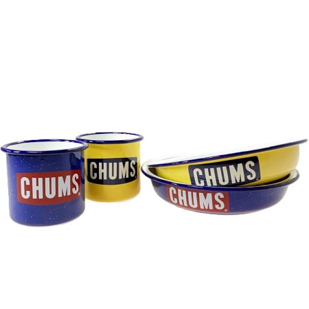  CHUMS チャムス CHUMS チャムス ボートロゴ ホーロー エナメルマグカップ プレート ブルー x イエロー 2セット