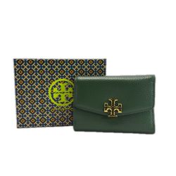 ☆☆ TORY BURCH トリーバーチ 3つ折り財布 レザー グリーン レディース ゴールド金具 箱有 Bランク