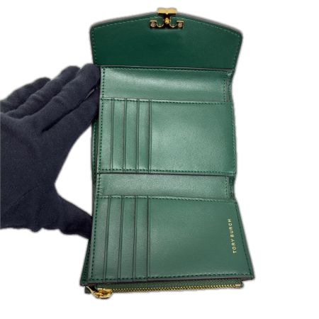  TORY BURCH トリーバーチ 3つ折り財布 レザー グリーン レディース ゴールド金具 箱有