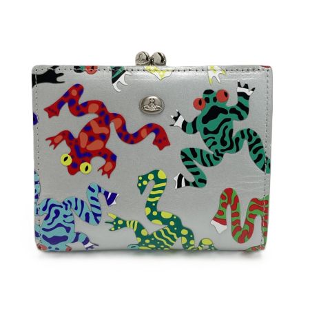  Vivienne Westwood ヴィヴィアン・ウエストウッド FROGS がま口 2つ折り財布 シルバー カエル レザー