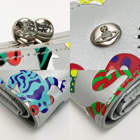  Vivienne Westwood ヴィヴィアン・ウエストウッド FROGS がま口 2つ折り財布 シルバー カエル レザー
