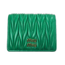☆☆ MIU MIU マテラッセレザー 5MV204 グリーン  2つ折り財布 箱 袋有 レディース Bランク