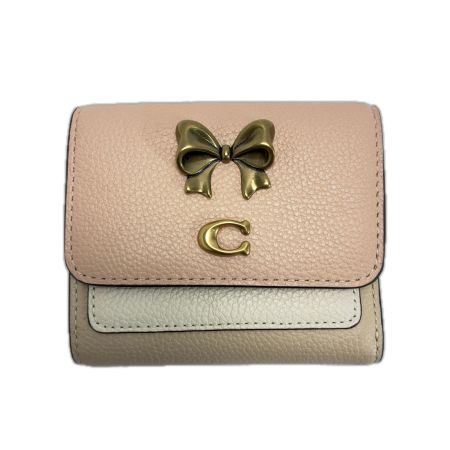  COACH コーチ レザー リボン CA014 ピンク×アイボリー 3つ折り財布  レディース