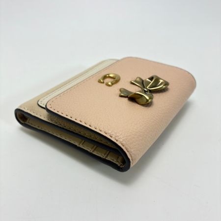  COACH コーチ レザー リボン CA014 ピンク×アイボリー 3つ折り財布  レディース