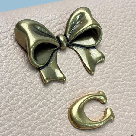 COACH コーチ レザー リボン CA014 ピンク×アイボリー 3つ折り財布  レディース