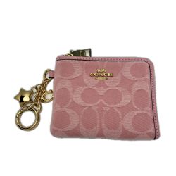 ☆☆ COACH コーチ カードケース デニム 星チャーム CEU98 ピンク レディース ゴールド金具 Bランク