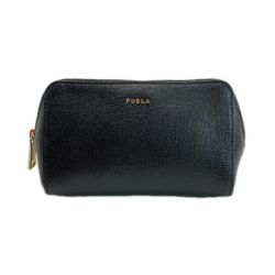 FURLA フルラ ポーチ ゴールド金具 ブラック レディース Bランク