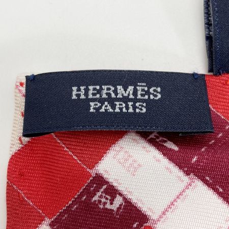 HERMES エルメス ポケットチーフ ハート型 ボルデュック・チェック ボルドー シルク100％ 箱有
