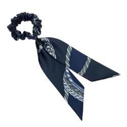 HERMES エルメス ベッラ シュシュ ヘアアクセサリー ネイビー シルク100％ Bella Aランク