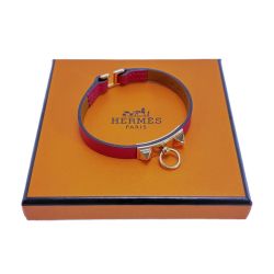 HERMES エルメス レザーブレスレット ミニ・リヴァル B刻印 ショッキングピンク 箱・保存袋有 Bランク