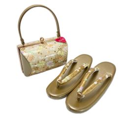☆☆  草履&バッグセット Fサイズ 草履長さ約24.5㎝ 花柄 箱付き 和装小物 Aランク