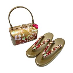 ☆☆  草履&バッグセット Fサイズ 草履長さ約24.5㎝ 花柄 箱付き 和装小物 Aランク
