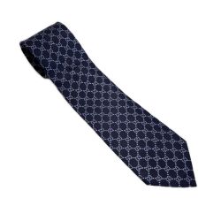 GUCCI グッチ GG ネクタイ ネイビー シルク100% メンズ Bランク